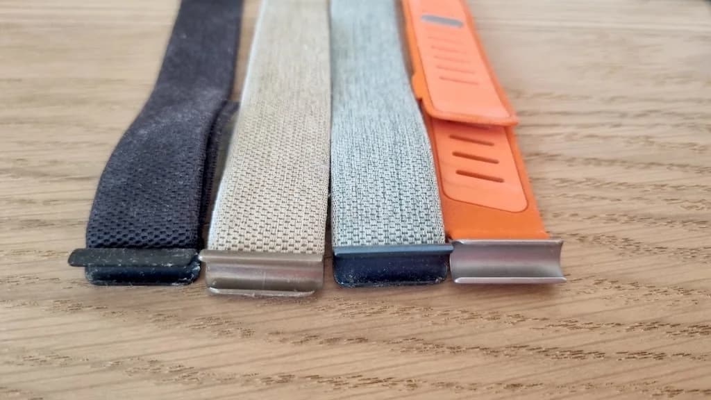 Collection of Whoop 4.0 bands in various colors and materials
